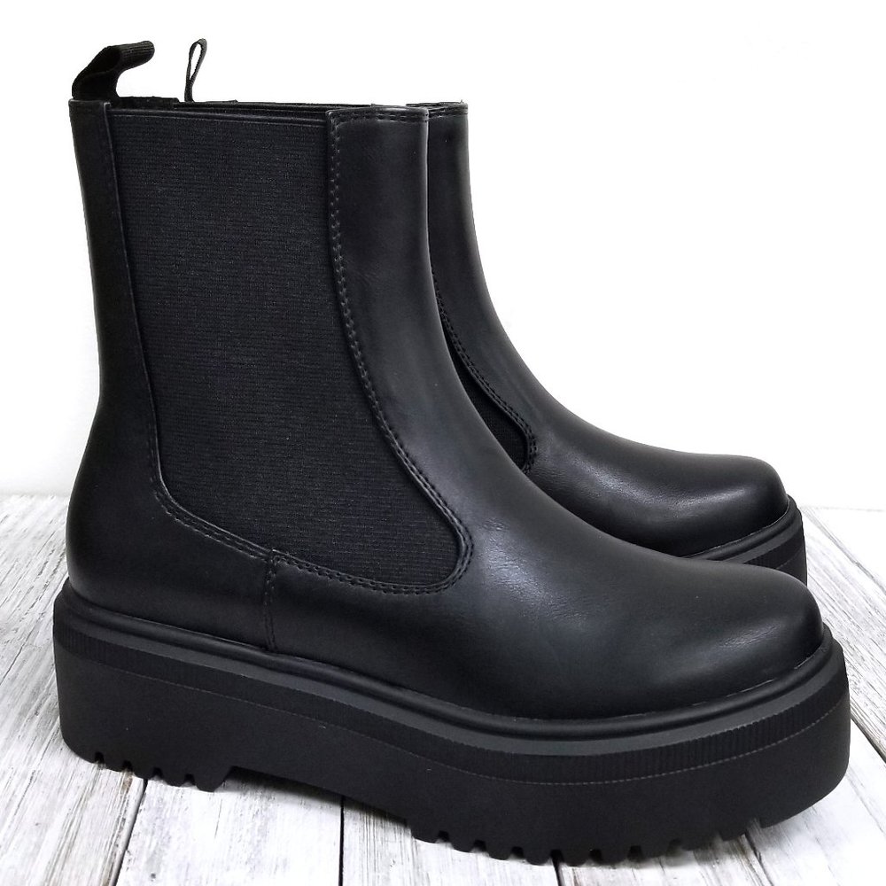 New Black Chelsea Combat Ankle Boots Booties
